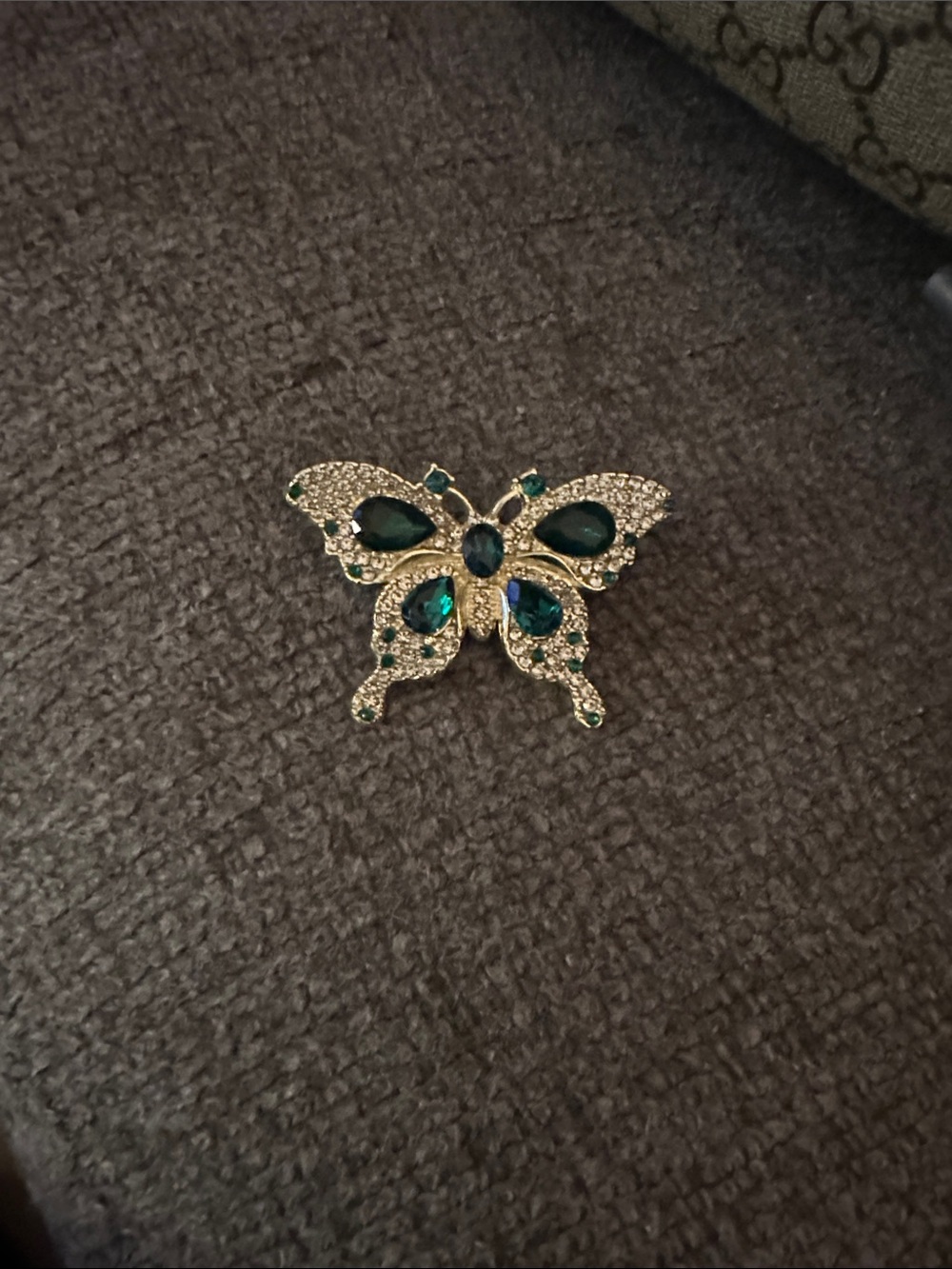 Source Unknown Gold-Tone Butterfly Brooch with Emerald Green Stones